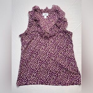 Loft Purple Blouse Tank Floral Ruffles Size Small